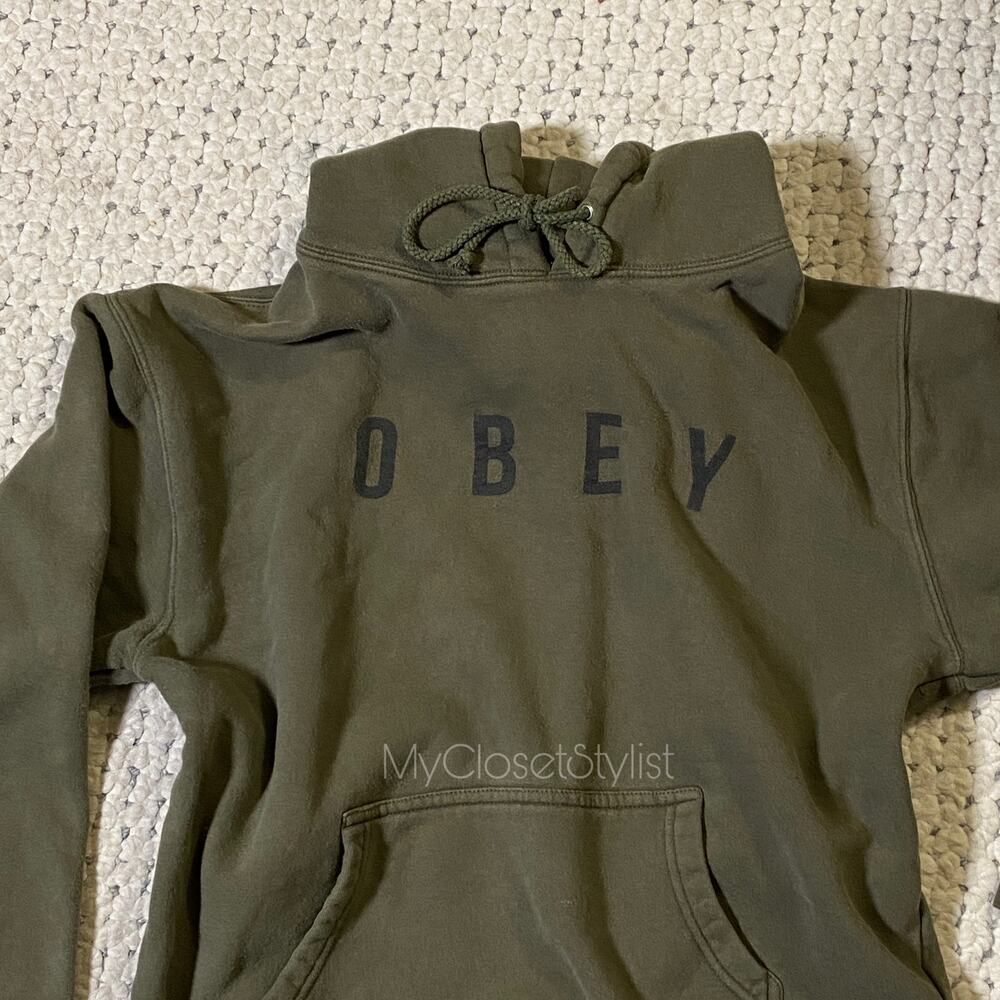 OBEY Signature Mens Logo Hoodie Sweatshirt! Medium loden green black - Picture 6 of 8